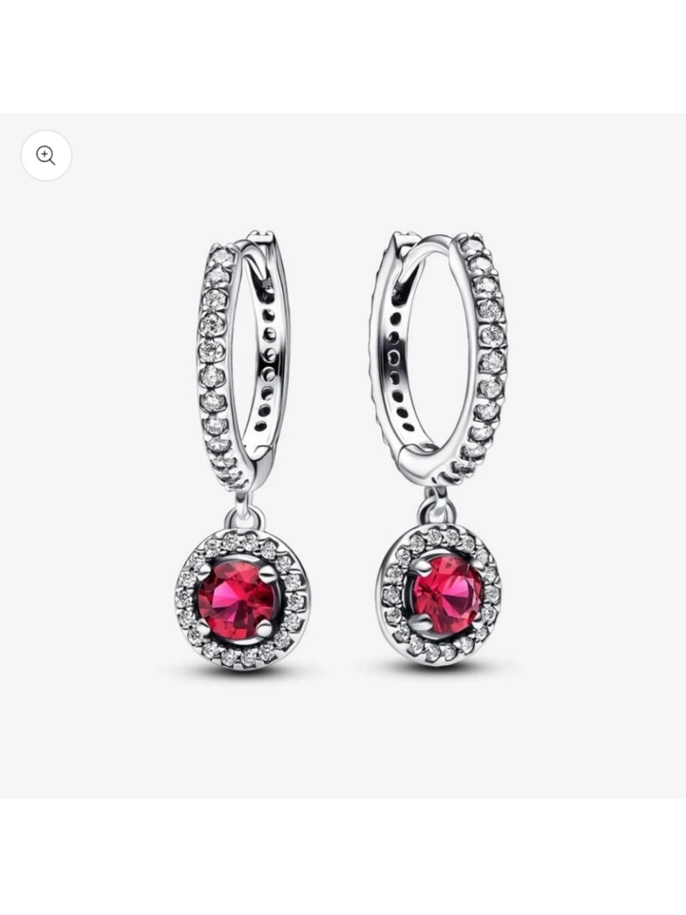 Sterling Silver Halo Drop Earrings with Ruby Red Stones